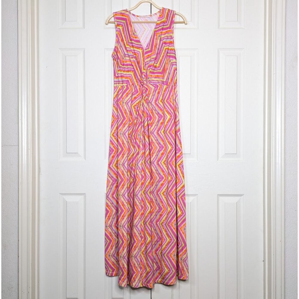 Soft Surroundings Giselli Maxi Dress Small Zigzag Print Twist Front Sleeveless - Picture 3 of 13